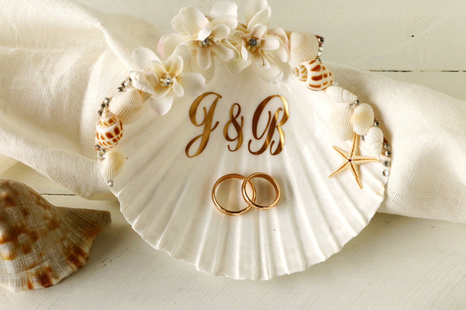 Monogram Sea Shell Ring Pillow Beach Wedding Ring Pillow Etsy