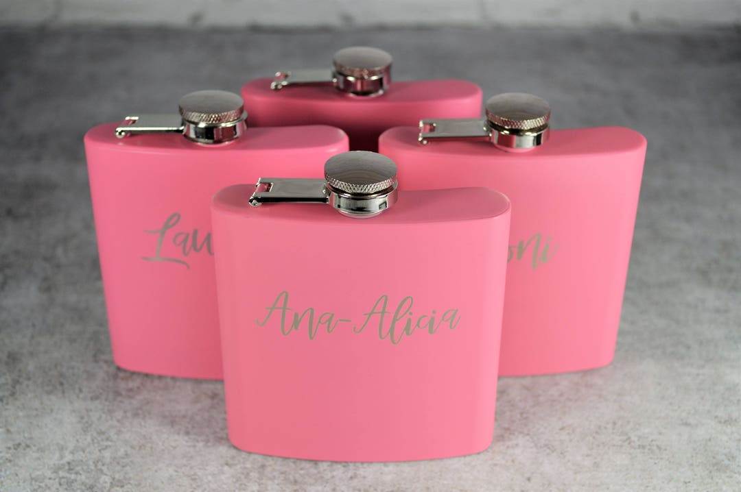 4 Personalized Matte Pink Flasks Custom Flask Personalized Etsy