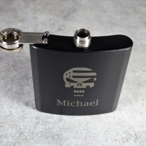 Personalized Matte Black Flask Custom Flask Personalized Flask Punisher ...