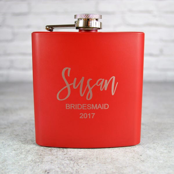 Personalized Matte Red Flask - Custom Flask - Personalized Flask - Bridesmaid Flask - Wedding Party Gift - Bridesmaid Gift - Red Flask