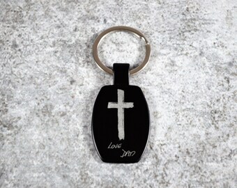 Personalized Keychain From Actual Handwriting - Custom Engraved Christian Keychain - Baptism Key Chain - Saved Keychain - Religious Keycahin