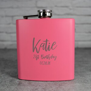 Custom Matte Pink Flask Set Gift For Bridesmaid Engraved Flask Bridesmaid Gift Wedding Party Gift Personalized Pink Flask Set