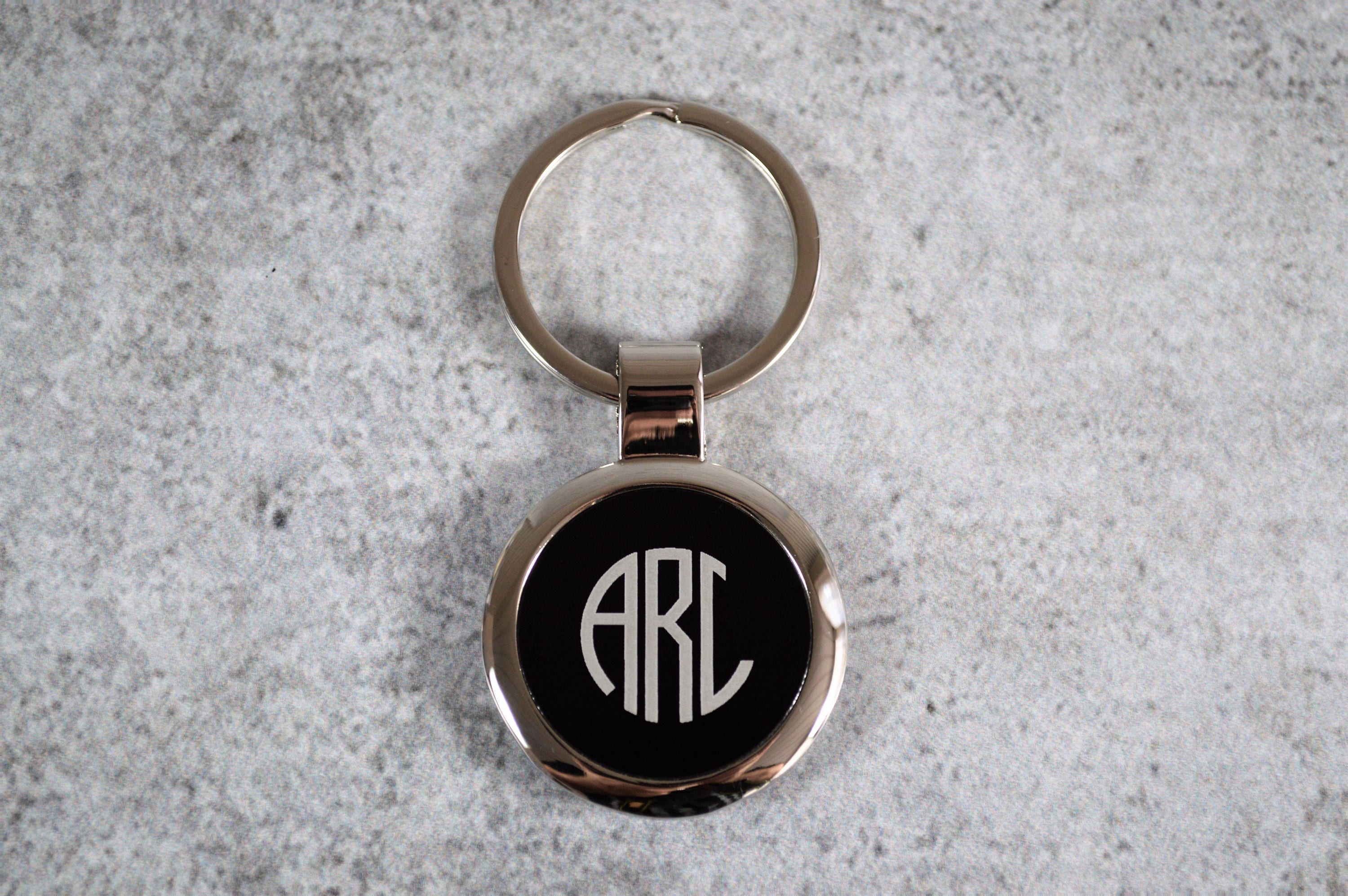 Custom Circle Keychain Engraved Keychain Black Keychain Etsy