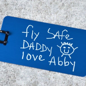 Personalized Luggage Tag From Actual Handwriting - Custom Engraved Luggage Tag With Personal Message - Custom Gift From Kids - Kid Art