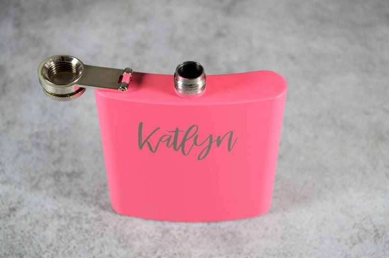 4 Personalized Matte Pink Flasks Custom Flask Personalized Etsy