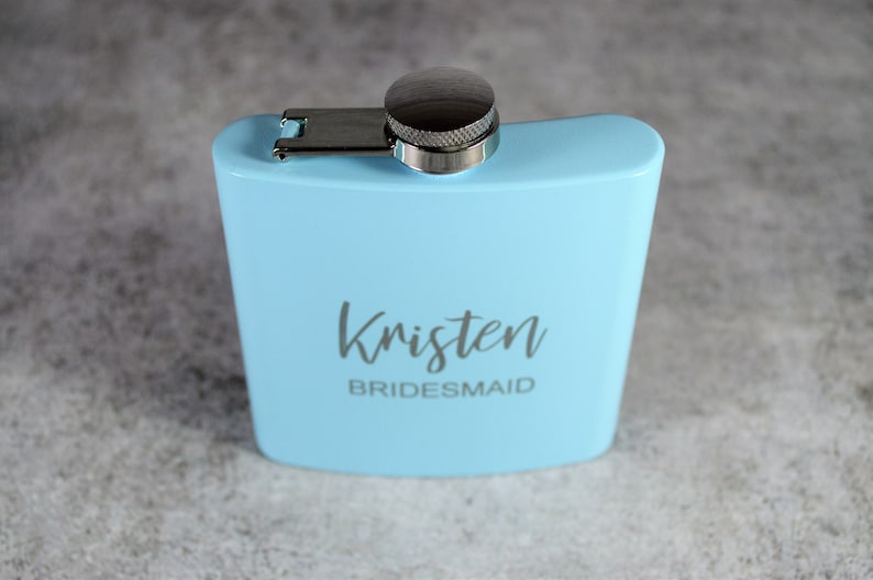 Wedding Party Gift Personalized Baby Blue Flask Light Blue Flask Bridesmaid Gift Bridesmaid Flask Custom Flask Engraved Flask