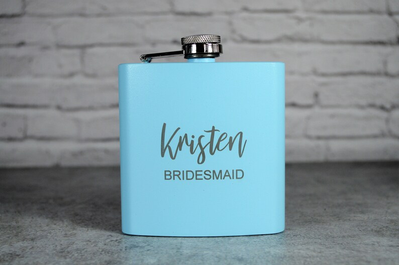 Wedding Party Gift Personalized Baby Blue Flask Light Blue Flask Bridesmaid Gift Bridesmaid Flask Custom Flask Engraved Flask