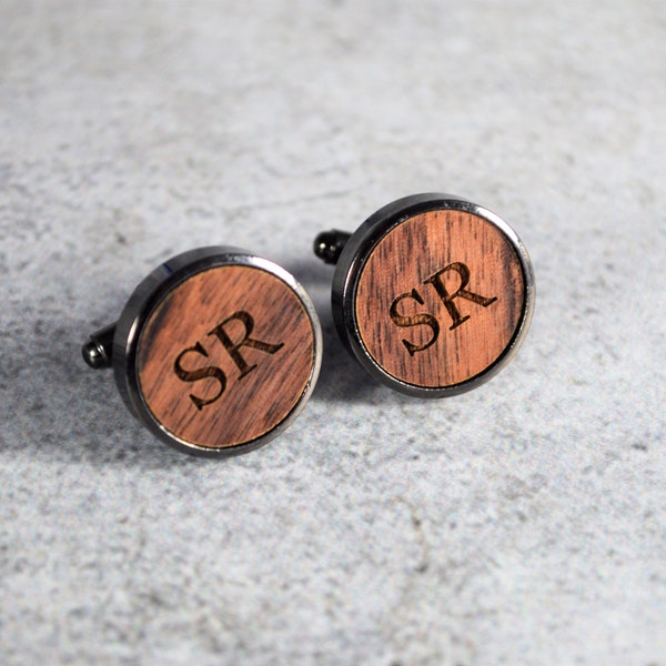 Custom Engraved Wood Cuff Link Set - Rustic Wood Cuff Links - Groom Cufflinks - Personalized Cuff Links - Wood Cuff Links - Country Cufflink