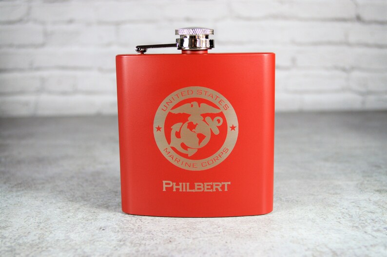 Personalized Red Military Flask Red Marines Flask Etsy