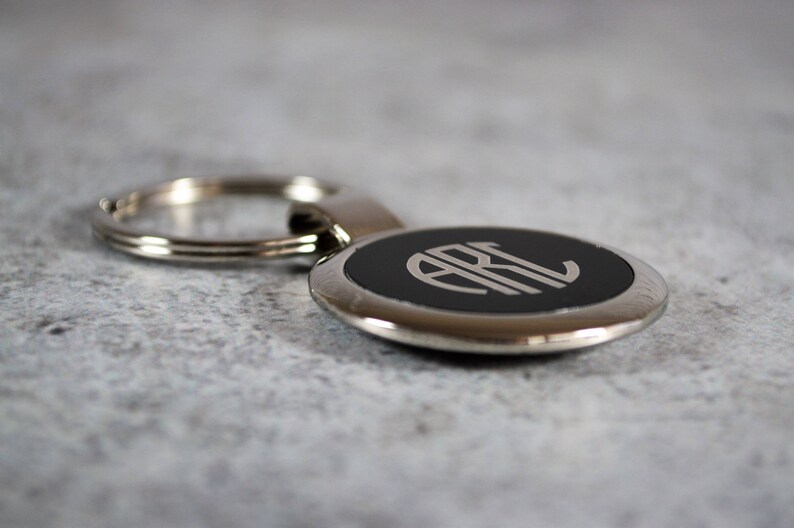 Custom Circle Keychain Engraved Keychain Black Keychain Etsy