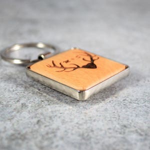 Custom Wood Keychain Couples Keychain Five Year Anniversary Silver Keychain Deer Hunter Keychain ...