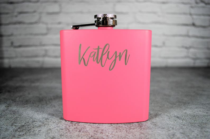4 Personalized Matte Pink Flasks Custom Flask Personalized Etsy