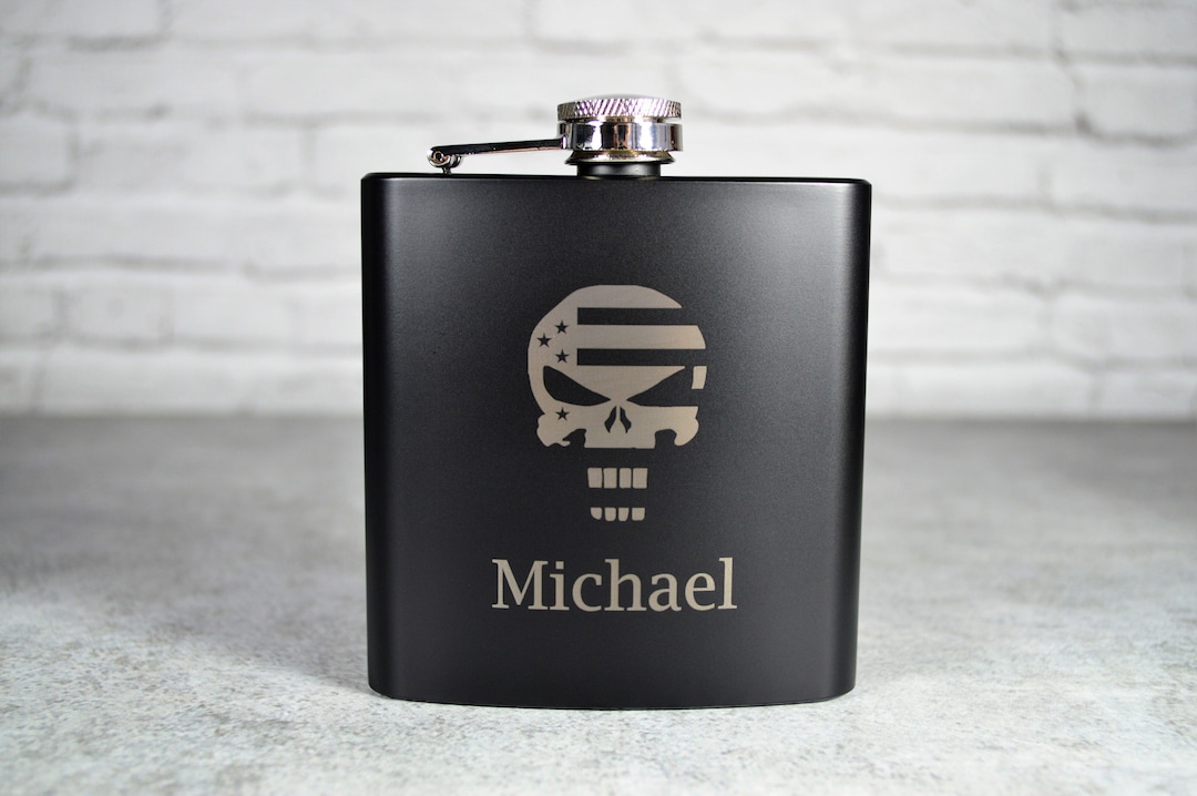 Personalized Matte Black Flask Custom Flask Personalized Flask Punisher ...