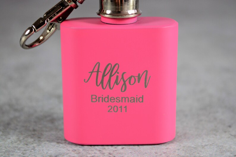 Personalized Matte Pink Mini Flask Flask Keychain Etsy