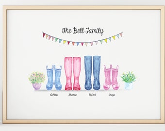 Family Wellies, Pretty Witty, Family artwork, Wall art, Personal gift - Print