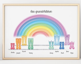 Family Rainbow Wellies, Pretty Witty, Family artwork, Wall art, Personal gift - Print
