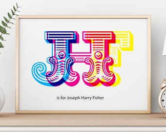 Personalised CMYK Initials, Children's wall art, Pretty Witty, Artwork, Kid's wall art, Nursery wall art, Personal gift - Print