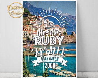 Personalised Honeymoon poster, Pretty Witty, Amalfi Honeymoon artwork, Wall art, Personal gift - Print