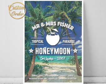 Personalised Honeymoon poster, Pretty Witty, Honeymoon artwork, Travel wall art, Personal gift - Print