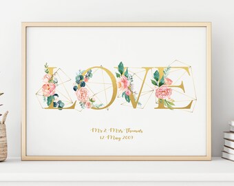 Love print, Pretty Witty, Love gold artwork, Wall art, Personal gift - Print