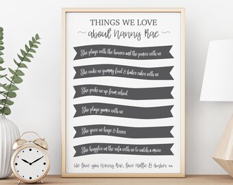 Things We Love About Family, Pretty Witty, Love family artwork, Wall art, Personal gift - Print