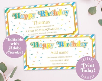 Editable Birthday Voucher, printable gift, instant download - A4 printable image
