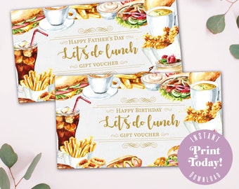Birthday Lunch Voucher, printable gift, instant download - A4 printable image