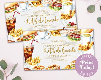 Anniversary Lunch Voucher, printable gift, instant download - A4 printable image