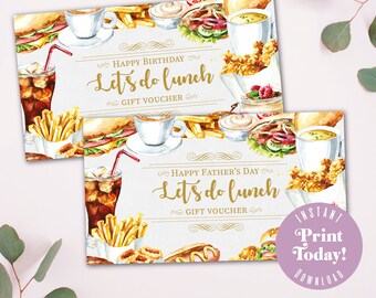 Father's Day Lunch Voucher, printable gift, instant download - A4 printable image