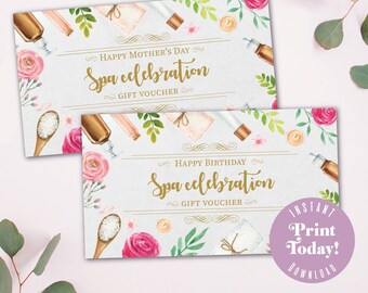 Birthday Spa Voucher, printable gift, instant download - A4 printable image