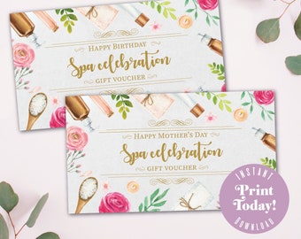 Mother's Day Spa Voucher, printable gift, instant download - A4 printable image