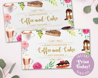 Father's Day Coffee and Cake Voucher, printable gift, instant download - A4 printable image