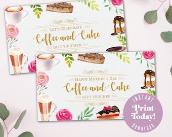 Mother's Day Coffee and Cake Voucher, printable gift, instant download - A4 printable image