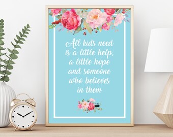 Teacher Gift, Pretty Witty, Teacher artwork, wall art, thank you gift - Aqua A4 printable image