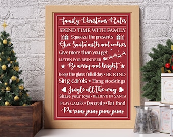 Family Christmas Rules, Pretty Witty, Family Christmas artwork, Wall art, Personal gift - Print