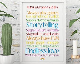 Rainbow, House Rules, Pretty Witty, Family artwork, Wall art, Personal gift - Print