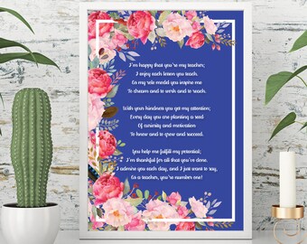 Teacher Gift, Pretty Witty, Teacher artwork, wall art, thank you gift - Blue A4 printable image