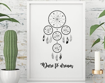 Dare to Dream, Pretty Witty, Dare to Dream artwork, wall art, printable gift, instant download - A4 printable image