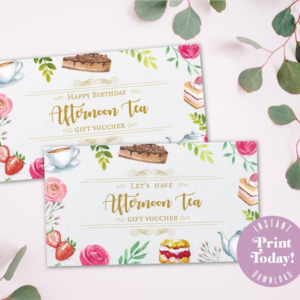 Let's have Afternoon Tea Voucher, printable gift, instant download - A4 printable image