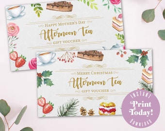 Christmas Afternoon Tea Voucher, printable gift, instant download - A4 printable image