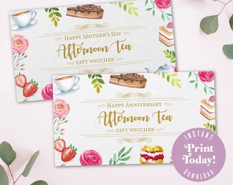 Anniversary Tea Voucher, printable gift, instant download - A4 printable image