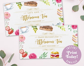 Mother's Day Afternoon Tea Voucher, printable gift, instant download - A4 printable image