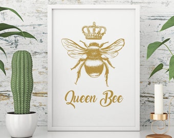 Queen Bee print, Pretty Witty, Fun artwork, Wall art, Personal gift - Print