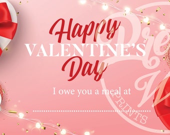 Valentine's Day Meal Voucher, printable gift, instant download - A4 printable image
