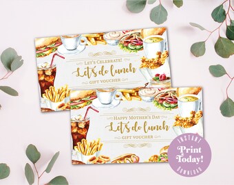 Mother's Day Lunch Voucher, printable gift, instant download - A4 printable image