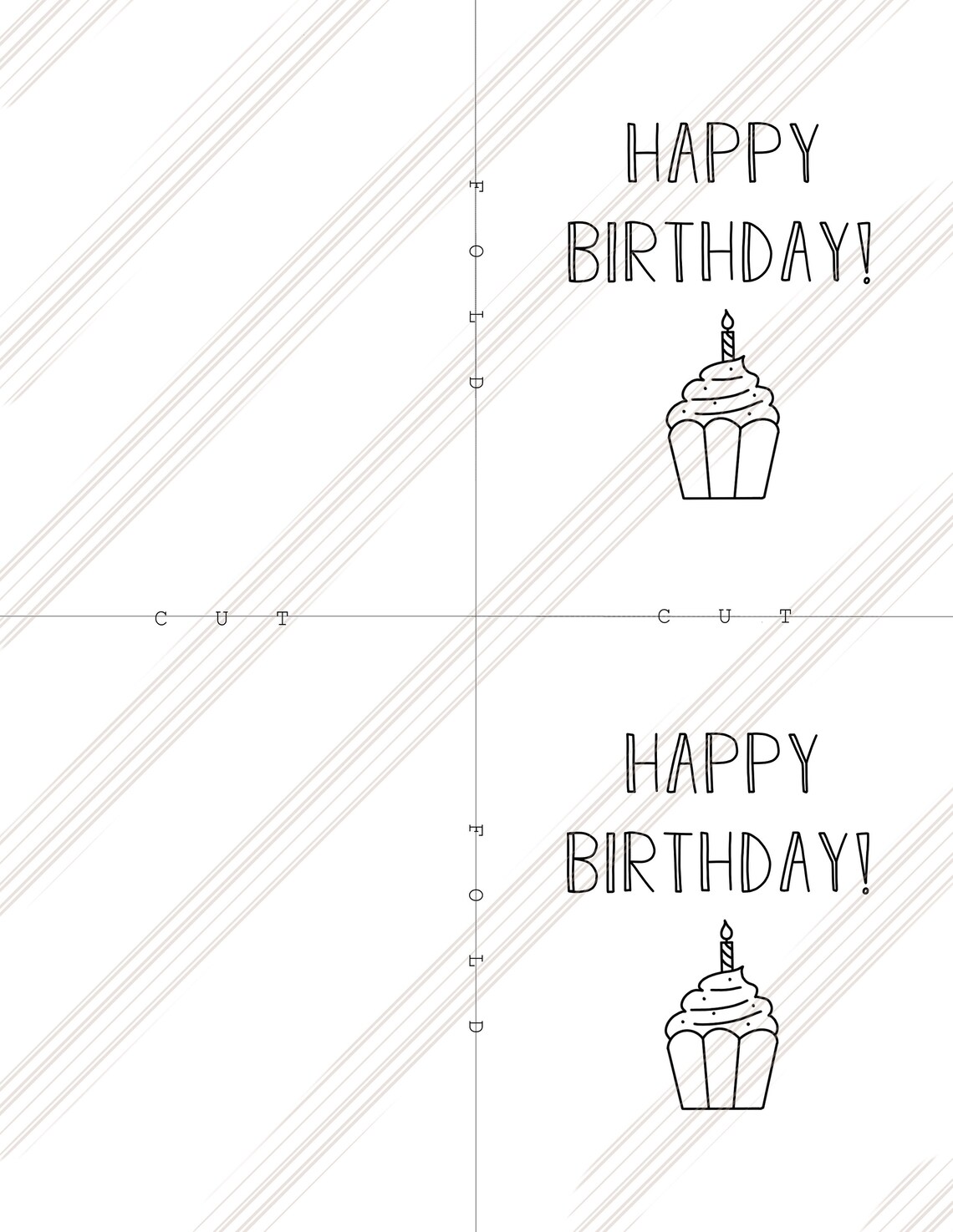 Printable Cupcake Happy Birthday Card, Colorable for Everyone, Instant ...