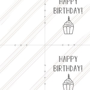 Printable Cupcake Happy Birthday Card, Colorable for Everyone, Instant ...