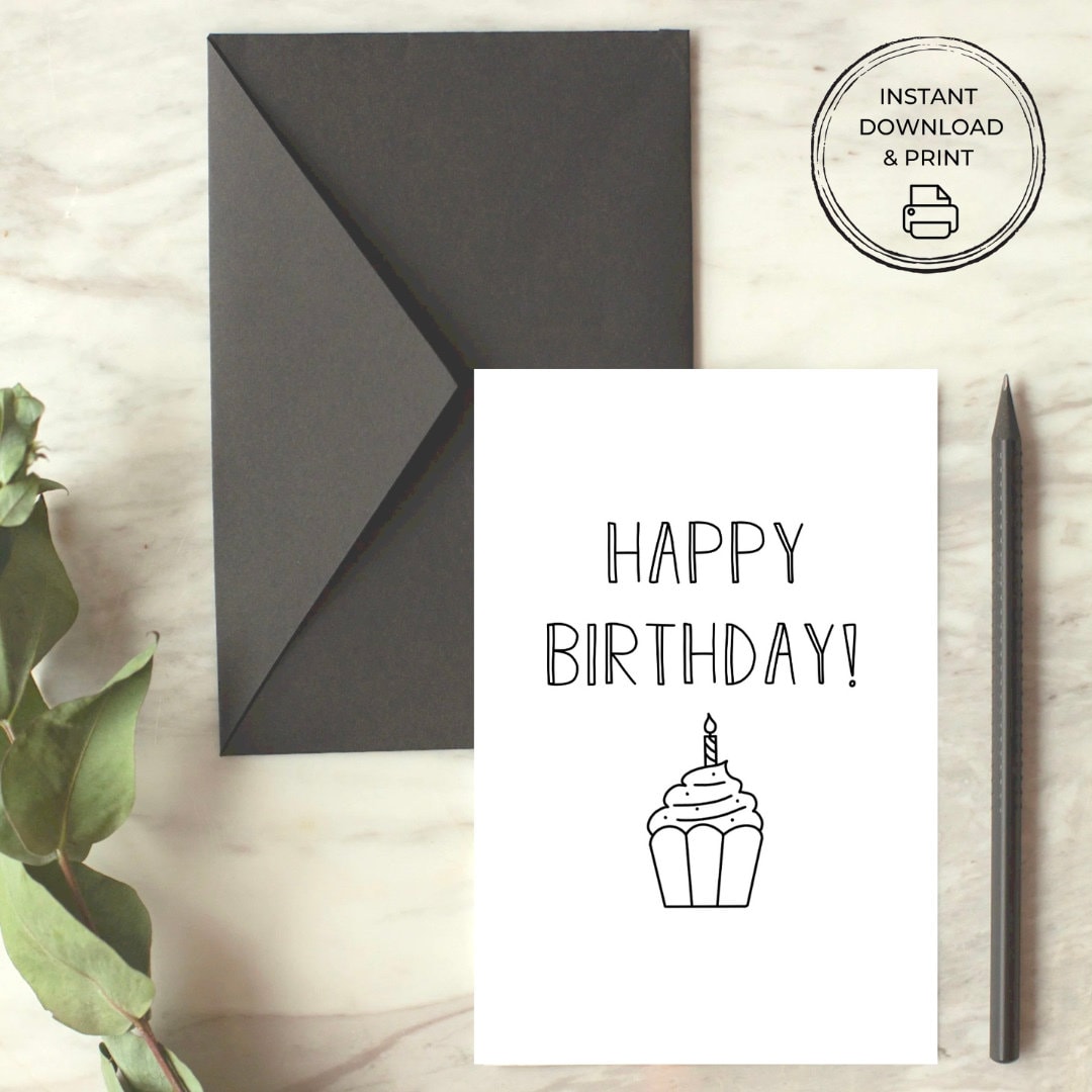 Printable Cupcake Happy Birthday Card, Colorable for Everyone, Instant ...