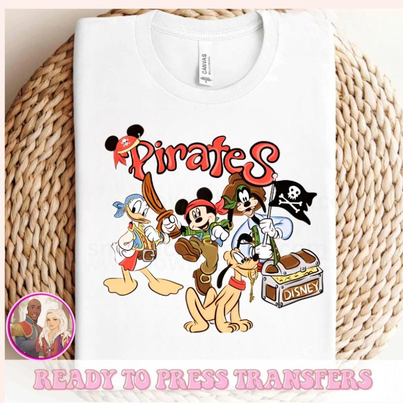 MICKEY PIRATES DTF Transfer or Shirt No Weeding, No Cracking, Fast Shipping, Premium Quality White Toner DtF Transfer/ Fast Shipping!