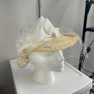 Joe Bill Miller Wide Brim Hat Cream Organza Flower Dress Hat NOS Designer Joe Bill Miller Silver Gray Floral Hat – Designer  main image 4